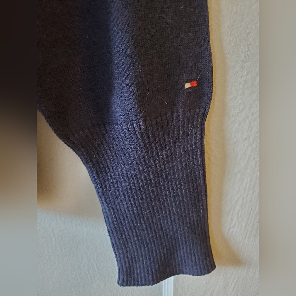 Tommy Hilfiger Navy Blue Hooded Zip Up Knit Cardigan Sweater Women's Size L - Picture 4 of 5